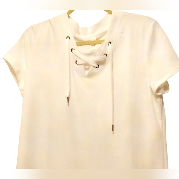 Ideology - NWOT, White Shift Dress, Short Sleeves, Laced Up Front, - Picture 8 of 13